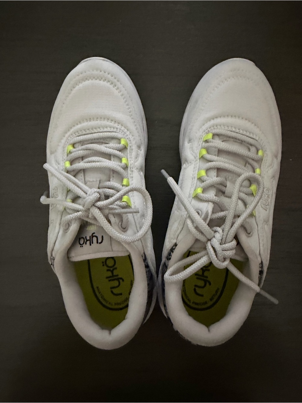 Ryka White Kids Sneakers with Neon Yellow Eyelets